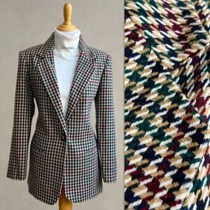 Vintage 80s Sag Harbor Houndstooth Dark Academia Wool Shoulder Pads Blazer 8